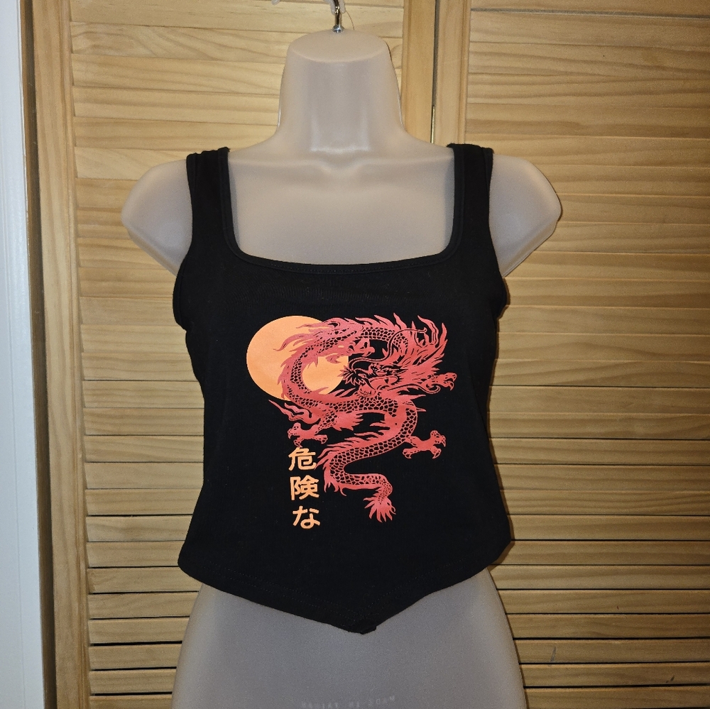 Black Dragon Print Women's Top